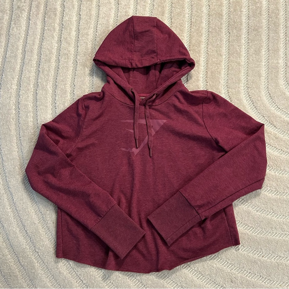 Gymshark Logo Cross Back Cropped Athletic Hoodie in Deep Plum - M